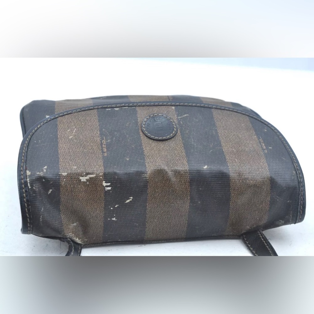 Authentic FENDI Pequin Shoulder Cross Body Bag PVC Leather Brown Black - Picture 3 of 13
